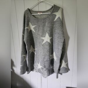 Andree Distressed Gray Star Sweater 2XL